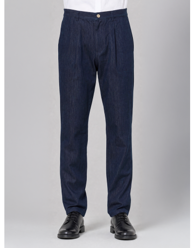 PLEATED DENIM TROUSERS