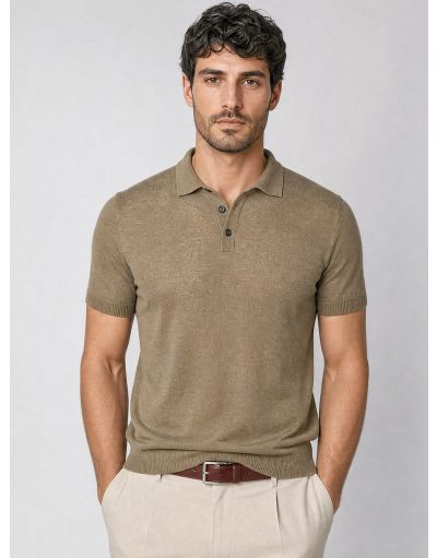 KNITTED POLO SHIRT IN COTTON AND LINEN