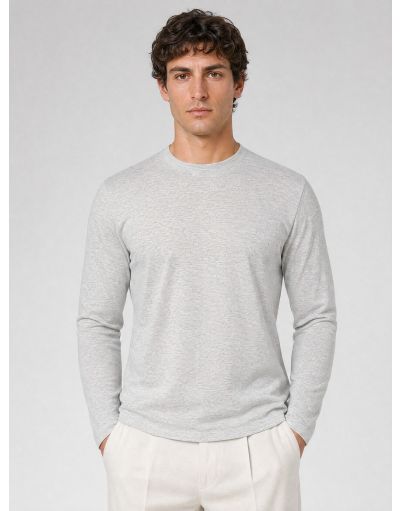 REGULAR JERSEY LONG-SLEEVED CREW-NECK T-SHIRT GREY MELANGE COLOR