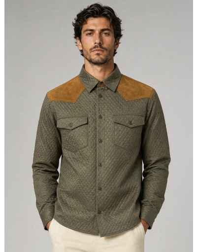 QUILTED OVERSHIRT WITH SUEDE DETAILS