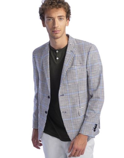 CARLYLE - White black and blue houndstooth blazer