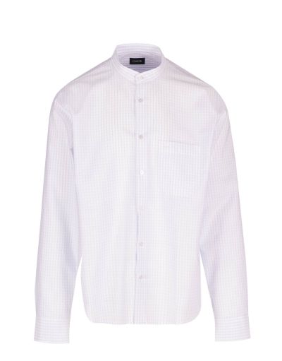 Men's BUD Textured White Shirt with Mandarin Collar - Long Sleeve Dress Shirt