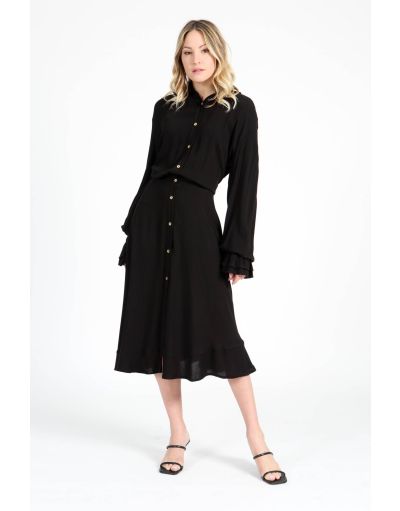 SHOULDER RUFFLES LONG SHIRT DRESS