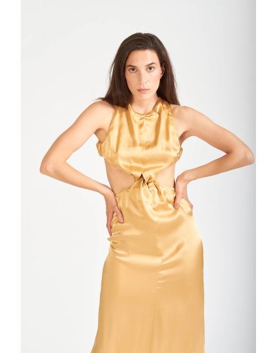 Yellow cut-out long dress | BREMBATI STORES