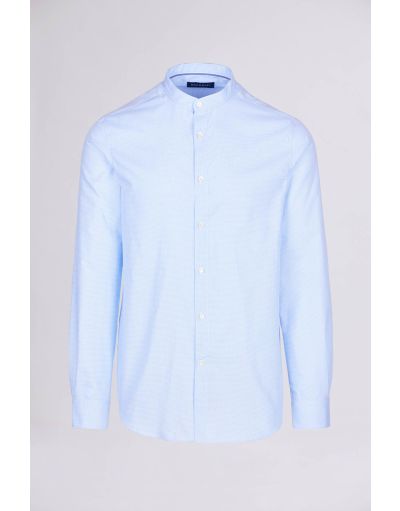 REGULAR-FIT GRANDAD-COLLAR COTTON SHIRT IN LIGHT BLUE