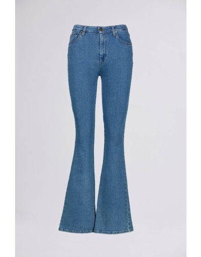 WIDE FLARED LEG STRETCH COTTON JEANS Mid-Blue