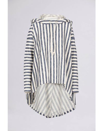 ASYMMETRIC COTTON MIDI HOODIE-PONCHO STRIPED PATTERN