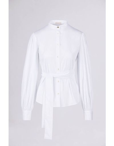 MANDARIN COLLAR POPLIN SHIRT WITH WAIST BELT