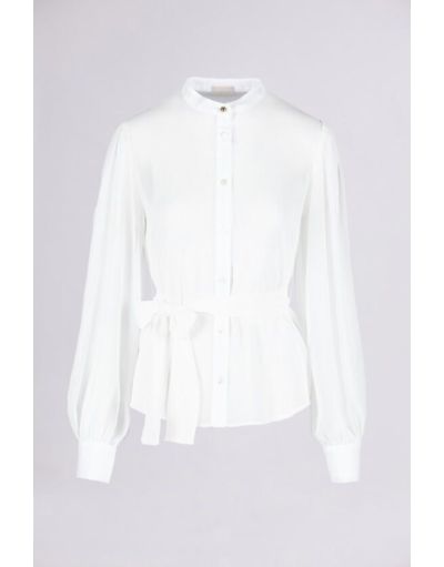 MANDARIN COLLAR CREPON SHIRT WITH WAIST BELT