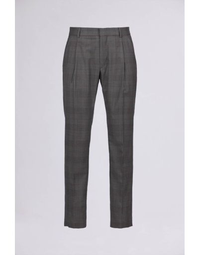 Regular checkered chino pants with prefabricated belt pattern in cool wool | Brembatistores