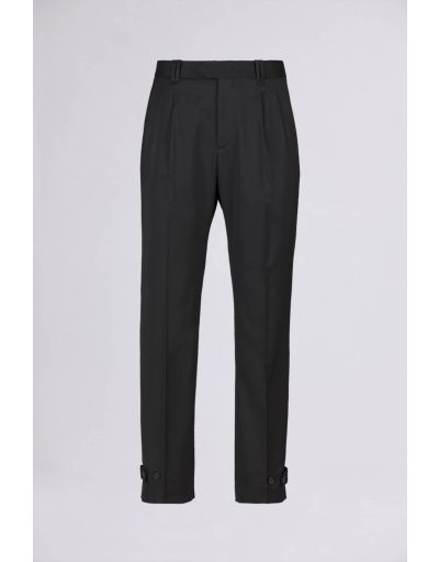 Regular chino pants with pleats, loop motif and frogs motif on the bottom in cool wool | Brembatistores