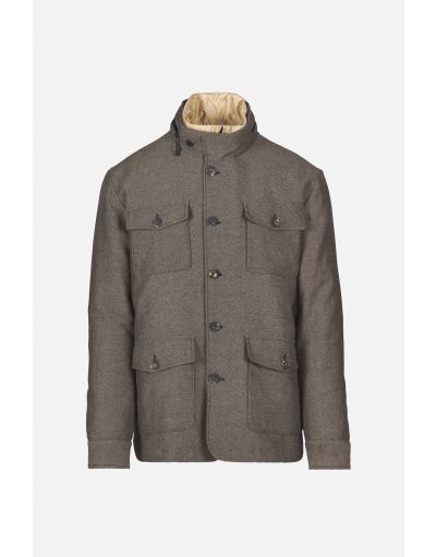 FIELD JACKET WITH REMOVABLE SLEEVELESS VEST IN DIAGONAL WOOL