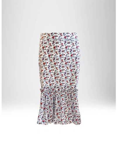 FLOWER PRINT MIDI SKIRT IN STRETCH POPLIN