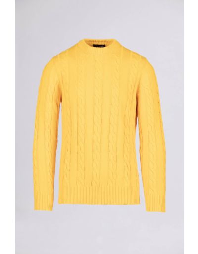 Cable-knit regular fit v-neck cotton jumper | Brembatistores