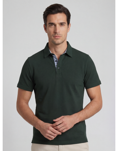 STRETCH JERSEY POLO SHIRT WITH PRINTED COLLAR DETAILS