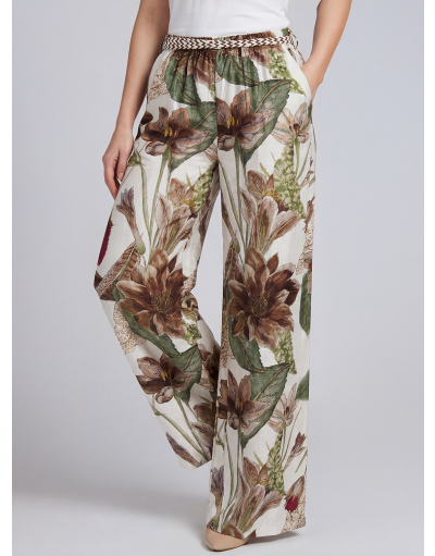 WIDE-LEG TROUSERS WITH PLEATS IN PRINTED VISCOSE WITH BELT