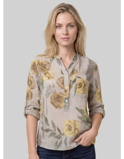 LONG-SLEEVE SHIRT IN FLORAL COTTON TOILE
