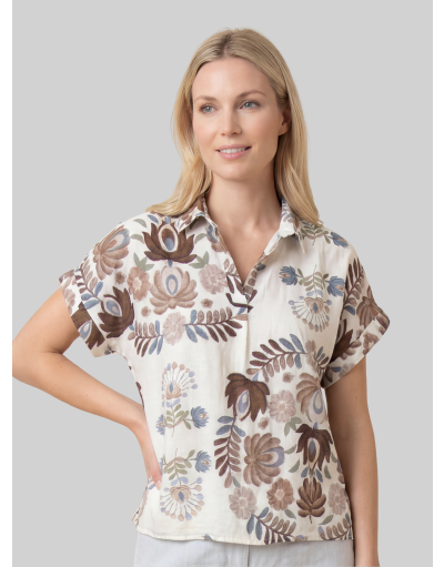 SHORT-SLEEVE SHIRT IN FLORAL PRINTED FLUID VISCOSE