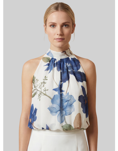 SLEEVELESS TOP IN FLUID FLORAL PRINT FABRIC