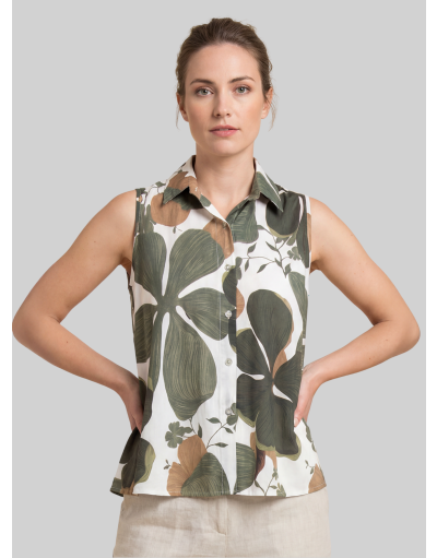 SLEEVELESS TOP IN FLUID FLORAL PRINT FABRIC
