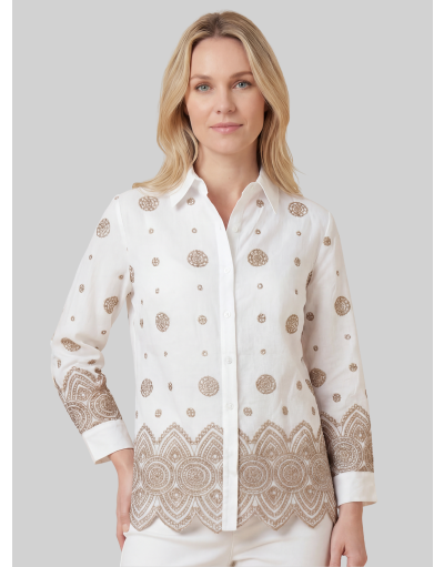 LONG-SLEEVE COTTON SHIRT WITH ETHNIC PRINT AND DETAILED HEM