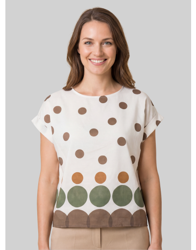 COLLARLESS SHIRT WITH BACK OPENING IN DOT FANTASY PRINT