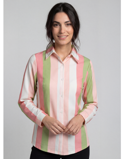 LONG-SLEEVE SHIRT IN MULTICOLOR STRIPED FABRIC