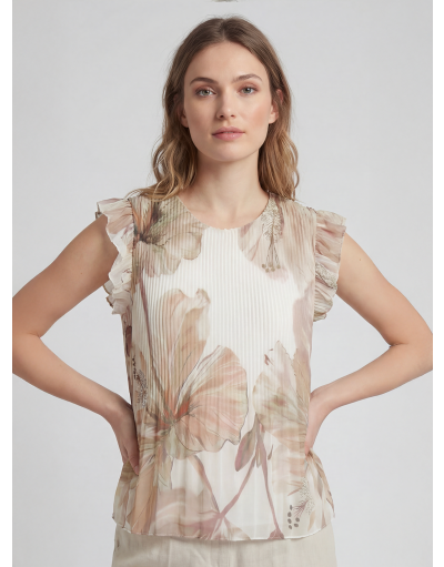 SLEEVELESS TOP WITH RUFFLE IN FLORAL PRINT FABRIC